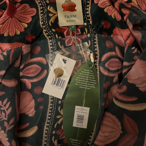 NW*O*T Farm Rio Seashell Flowers Shirt Pink Teal M - Picture 8 of 9